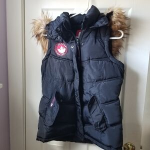 Canada Goose Black Puffer Vest with Faux Fur Hood